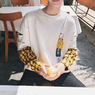 Long-sleeve Mock Two-piece Neck T-shirt