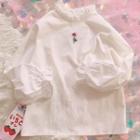 Rose Embroidered Blouse White - One Size