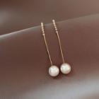 Faux Pearl Drop Earring 1 Pair - Silver Needle Earring - White Faux Pearl - Gold - One Size