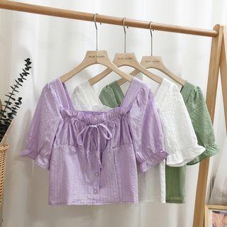 Short-sleeve Ruffle Trim Square-neck Cropped Blouse