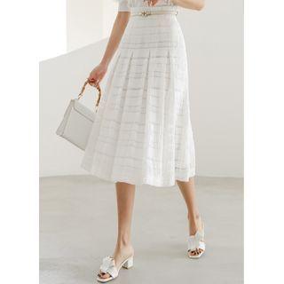 Inverted-pleat Crinkled Midi Skirt