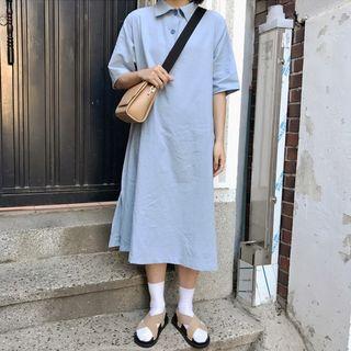 Elbow-sleeve Midi Polo Dress