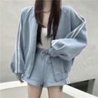 Striped Zip Jacket / Drawstring Sweatshorts