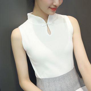 Stand-collar Sleeveless Knit Top