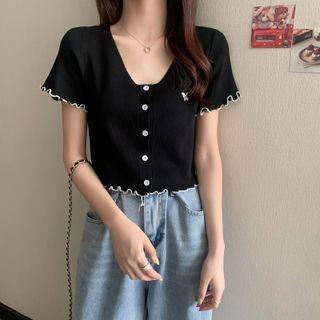 Short-sleeve Butterfly Button-up Knit Top