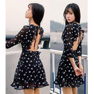 Open Back Star Print 3/4-sleeve Sundress