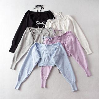 Set: Halter Knit Camisole Top + Lantern-sleeve Shrug