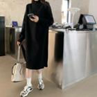 Long-sleeve High-neck Plain Knit Dress