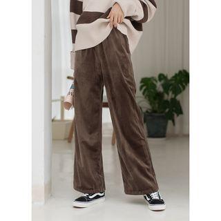 Velvet Wide-leg Drawstring Pants Coffee - One Size
