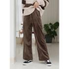 Velvet Wide-leg Drawstring Pants Coffee - One Size