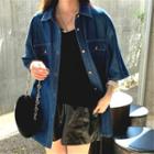 3/4-sleeve Denim Shirt As Shown In Figure - One Size