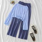 Long-sleeve Plain Top / Plain High-waist Pants