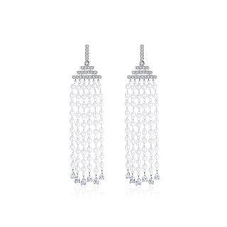 Elegant Temperament Geometric Round Beads Imitation Pearl Tassel Earrings With Cubic Zirconia Silver - One Size