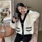 Two-tone Mohair Cardigan White & Black - One Size
