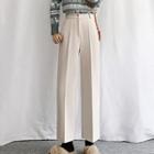 High-waist Plain Woolen Cropped Pants