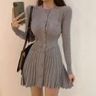 Single-breasted Long-sleeve A-line Knit Dress