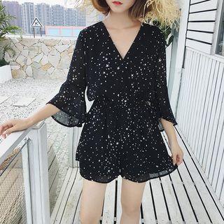 Star Print 3/4-sleeve Playsuit