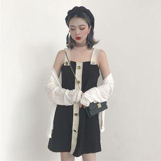Color Panel Buttoned Tank Dress