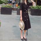 Short-sleeve A-line Midi Coat Dress
