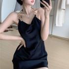 Halter Chain Detail Mini A-line Dress Black - One Size