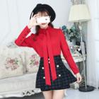 Bow Accent Blouse / Plaid A-line Skort