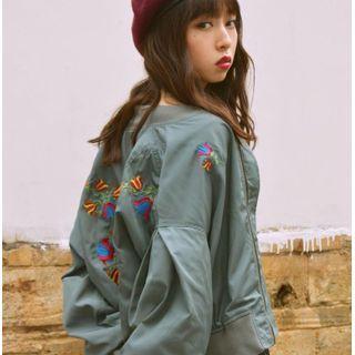 Floral Embroidered Cropped Baseball Jacket