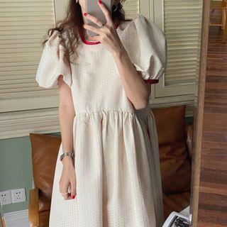 Puff-sleeve Dot Print Midi Dress