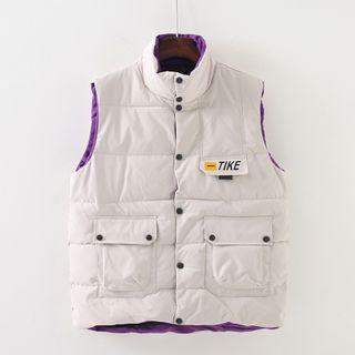 Lettering Padded Button-up Vest