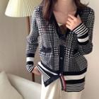 Houndstooth Color Panel Cardigan Black & White - One Size