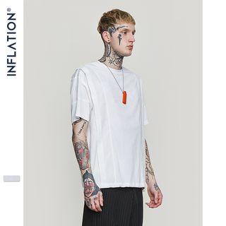 Drawstring-hem Patchwork T-shirt