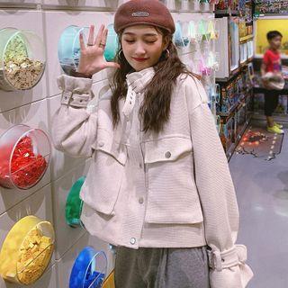 Oversize Long-sleeve Plain Double-pocket Cardigan