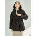 Drawstring-waist Quilted Jacket Black - One Size