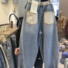 High Waist Contrast Pocket Tapered Jeans