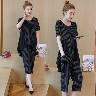 Set: Striped Panel Top + Cropped Pants