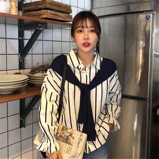 Mock Two Piece Striped Shirt As Shown In Figure - One Size