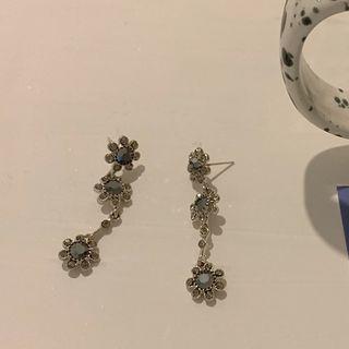 Rhinestone Flower Dangle Earring 1 Pair - Threader Earrings - 925 Silver - One Size