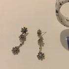 Rhinestone Flower Dangle Earring 1 Pair - Threader Earrings - 925 Silver - One Size