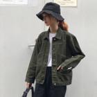 Long-sleeve Cropped Denim Jacket Army Green - One Size