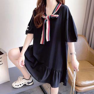Elbow-sleeve Ribbon Dress