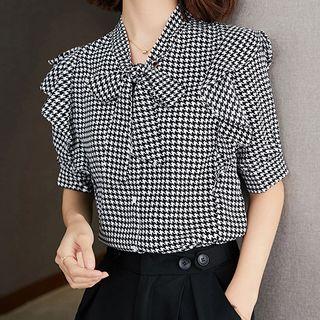 Short-sleeve Houndstooth Blouse