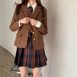 Plaid Mini A-line Skirt / Neck Tie / Bow Tie / Blazer