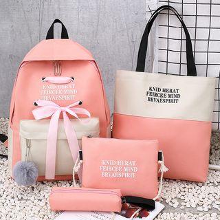 Set: Lettering Canvas Zip Backpack + Tote Bag + Pouch