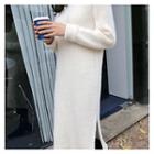 Slit-hem Wool Blend Knit Dress Cream - One Size