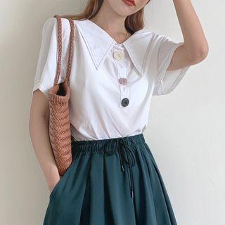 Dip-collar Short-sleeve Top