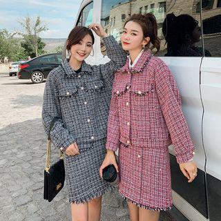 Tweed Button Jacket / Tweed Skirt / Set