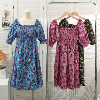 Floral Ruffle-trim Smocked Midi Dress