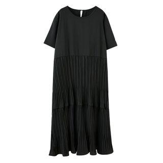 Plain Short-sleeve Pleated Midi Dress