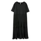 Plain Short-sleeve Pleated Midi Dress