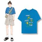 Frog Print Short-sleeve T-shirt Blue - One Size