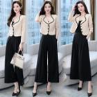 Set: Piped Single-breasted Jacket + Wide Leg Pants